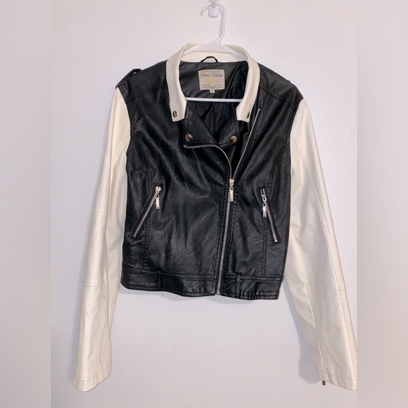 PARISIAN COLLECTION BLACK & WHITE LEATHER JACKET XL - Picture 1 of 8